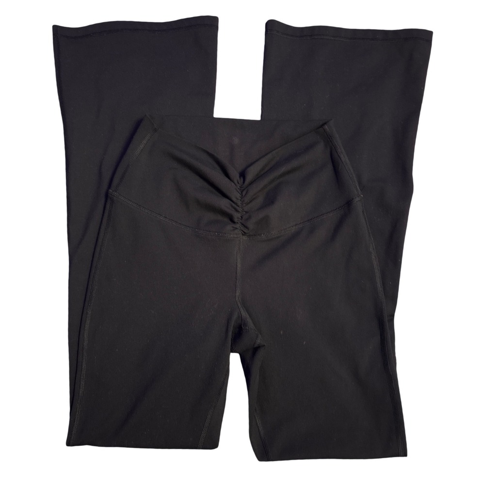 Gaiam Women's Black High Rise Flare Yoga Pants Ruched Waist Size Small